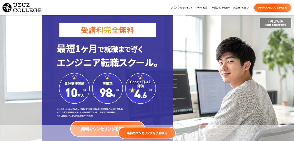 ウズウズカレッジIT就職コースの評判のイメージ